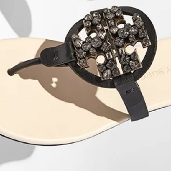 Tory Burch MANY SIZES CRYSTAL MILLER SOFT SANDAL Embellished Jeweled Two Tone - Picture 8 of 10